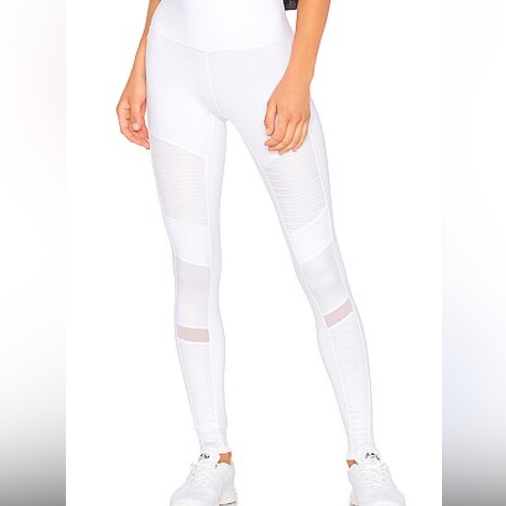 ALO Yoga White High-Waist Leggings with Mesh Accents